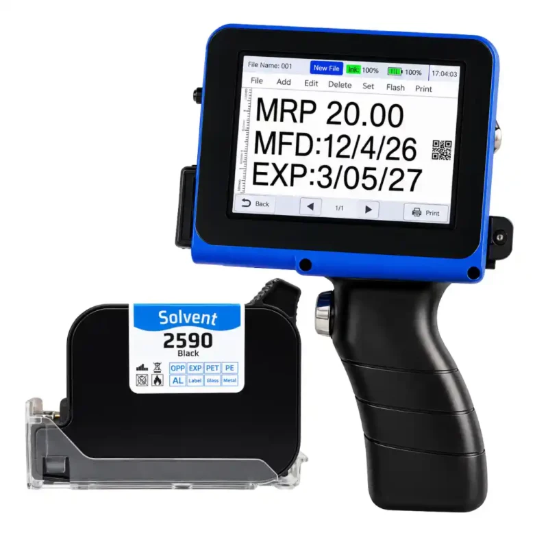 Blue Mini Handheld Inkjet Printer with Solvent Cartridge