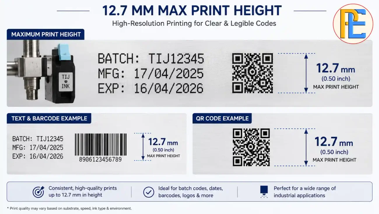 12.7 mm print height example for batch and variable information coding