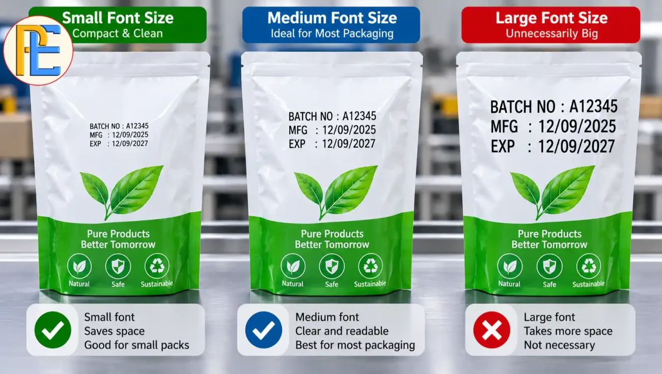 How to Reduce Ink Consumption in Your Thermal Inkjet Printer? Close-up of different batch code font sizes printed on packaging