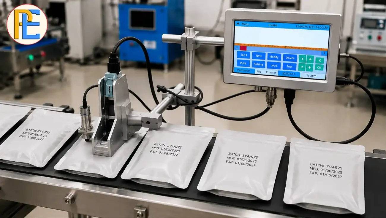 Online batch coding machine printing batch information on a production line