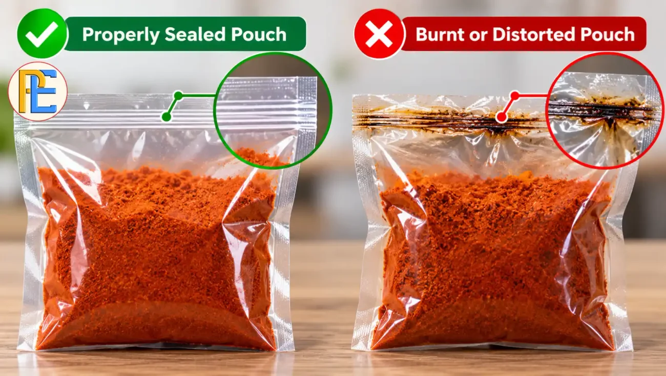 Common Band Sealing Machine Problems and How to Solve Them Close up comparison of aproperly sealed pouch Packerials